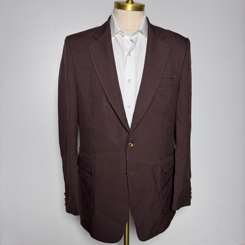 1970s Knack Blazer Mens 42R Brown 
 Vintage Crest Buttons Textured Sport Coat